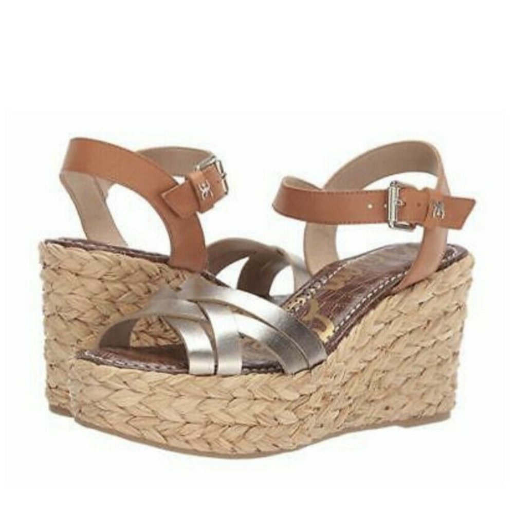 Sam Edelman Darline Gold Espadrille Platform Wedge - Picture 3 of 9